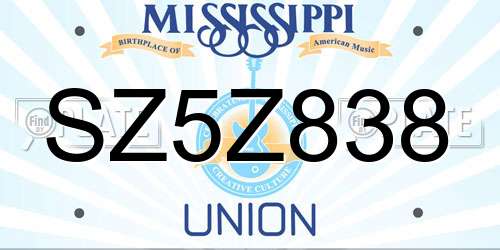 SZ5Z838 Mississippi License Plate