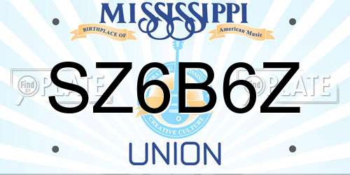 SZ6B6Z Mississippi License Plate