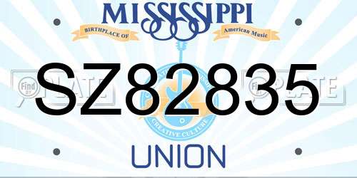 SZ82835 Mississippi License Plate