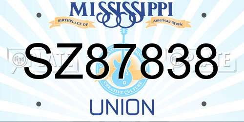 SZ87838 Mississippi License Plate