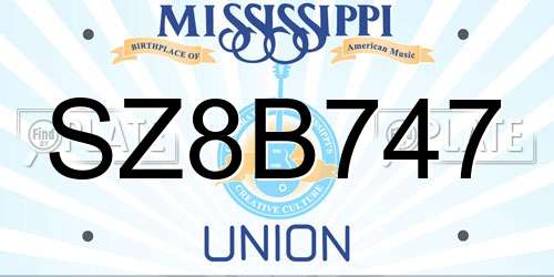 SZ8B747 Mississippi License Plate