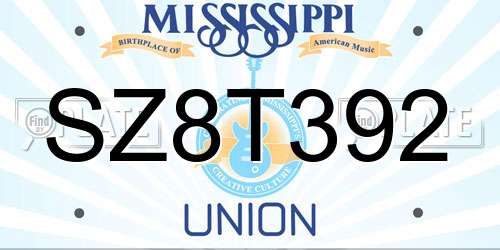 SZ8T392 Mississippi License Plate