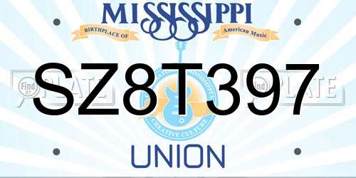 SZ8T397 Mississippi License Plate