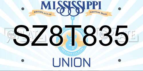 SZ8T835 Mississippi License Plate