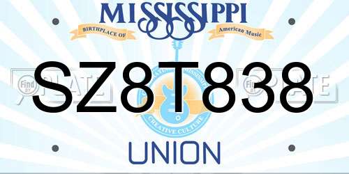 SZ8T838 Mississippi License Plate