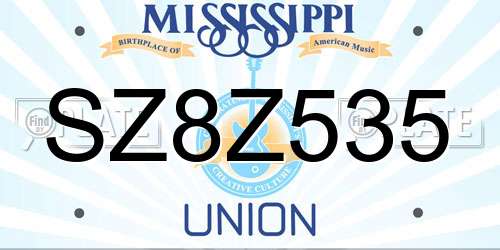 SZ8Z535 Mississippi License Plate