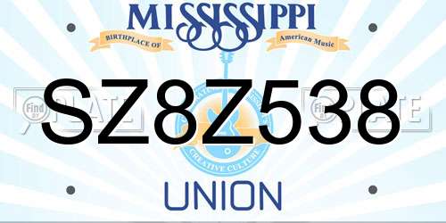 SZ8Z538 Mississippi License Plate
