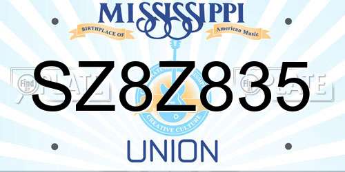 SZ8Z835 Mississippi License Plate