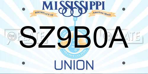 SZ9B0A Mississippi License Plate