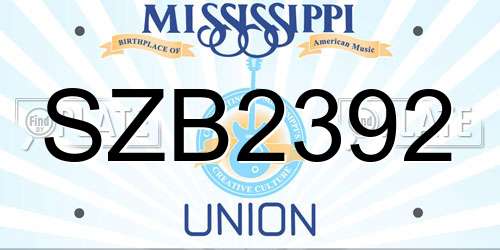 SZB2392 Mississippi License Plate