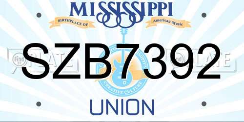 SZB7392 Mississippi License Plate