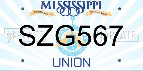 SZG567 Mississippi License Plate