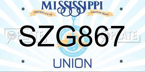 SZG867 Mississippi License Plate