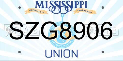 SZG8906 Mississippi License Plate