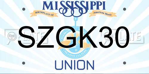 SZGK30 Mississippi License Plate