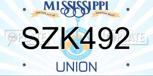 SZK492 Mississippi License Plate