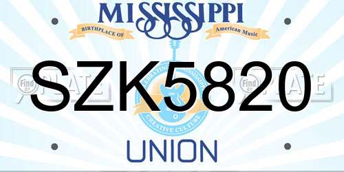SZK5820 Mississippi License Plate