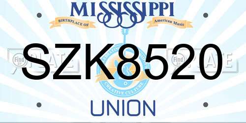 SZK8520 Mississippi License Plate
