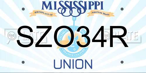 SZO34R Mississippi License Plate