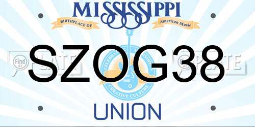 SZOG38 Mississippi License Plate