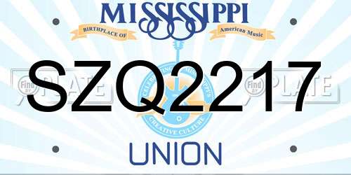 SZQ2217 Mississippi License Plate