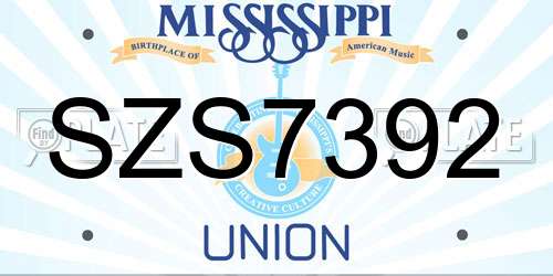 SZS7392 Mississippi License Plate