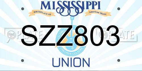 SZZ803 Mississippi License Plate