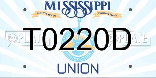 T0220D Mississippi License Plate