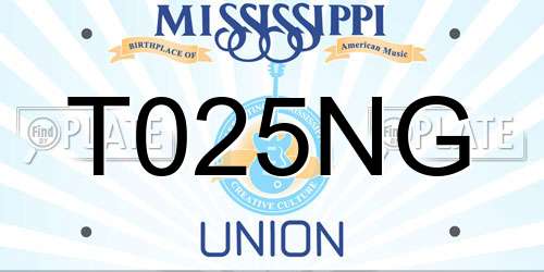 T025NG Mississippi License Plate