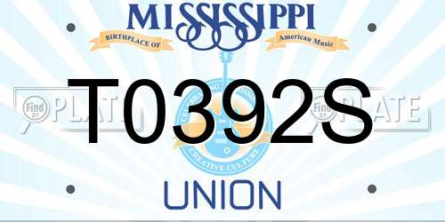 T0392S Mississippi License Plate