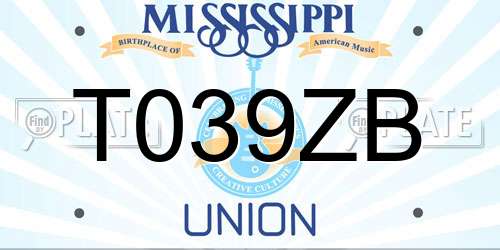 T039ZB Mississippi License Plate