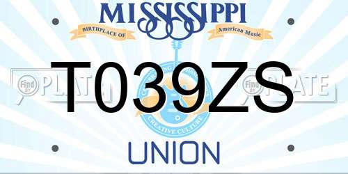T039ZS Mississippi License Plate