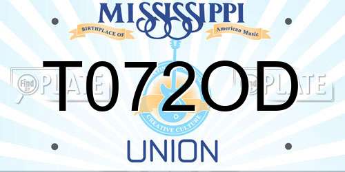 T072OD Mississippi License Plate