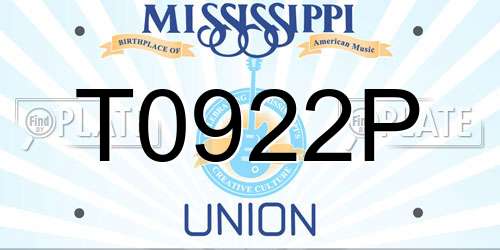 T0922P Mississippi License Plate