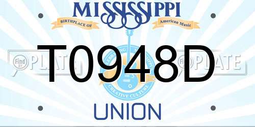 T0948D Mississippi License Plate
