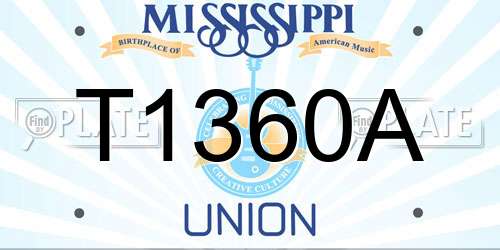 T1360A Mississippi License Plate