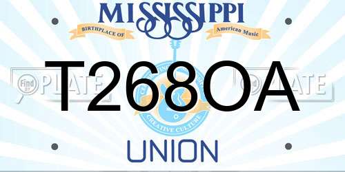T268OA Mississippi License Plate