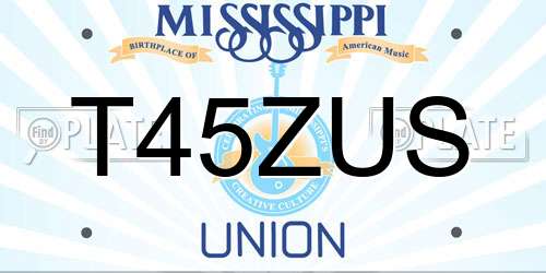 T45ZUS Mississippi License Plate
