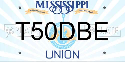 T50DBE Mississippi License Plate