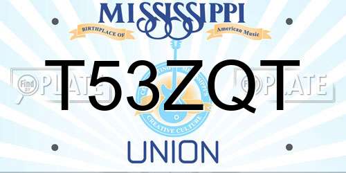 T53ZQT Mississippi License Plate