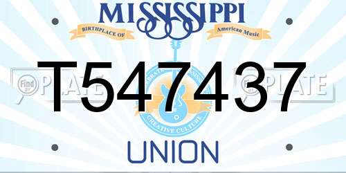 T547437 Mississippi License Plate