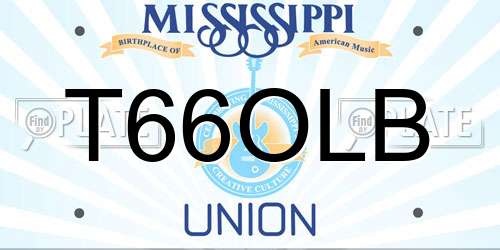 T66OLB Mississippi License Plate