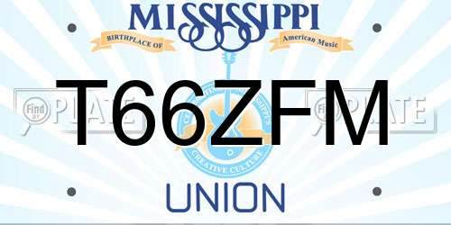 T66ZFM Mississippi License Plate