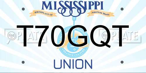 T70GQT Mississippi License Plate