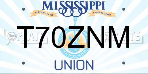 T70ZNM Mississippi License Plate