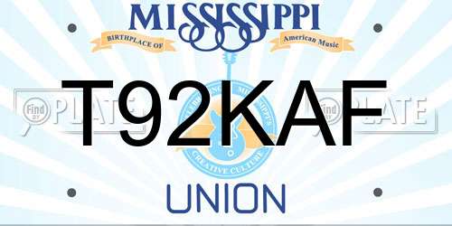 T92KAF Mississippi License Plate