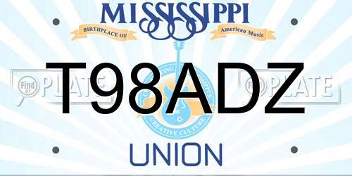 T98ADZ Mississippi License Plate