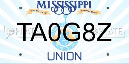TA0G8Z Mississippi License Plate