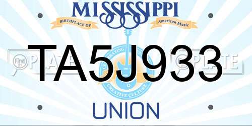 TA5J933 Mississippi License Plate