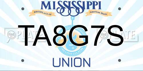 TA8G7S Mississippi License Plate